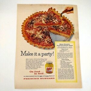 1958 Frenchs Mustard Pizza Recipe Vtg Magazine Print Ad Homemade Party Pie‎ MCM